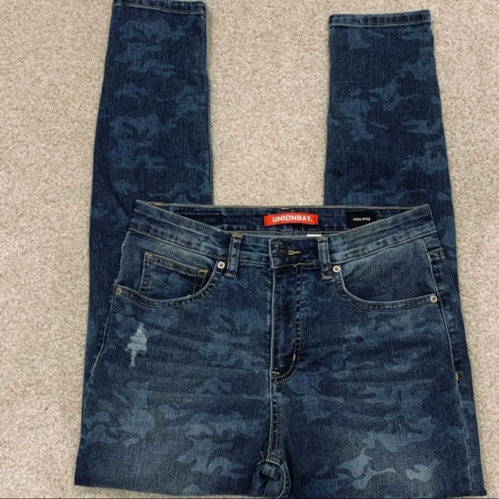 Unionbay High Rise Blue Camo Skinny Jeans 9 - Picture 2 of 16